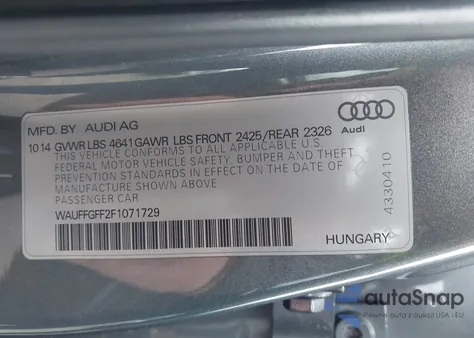 2015 Audi S3 2.0T Premium Plus z USA, uszkodzony, nr VIN WAUFFGFF2F1071729